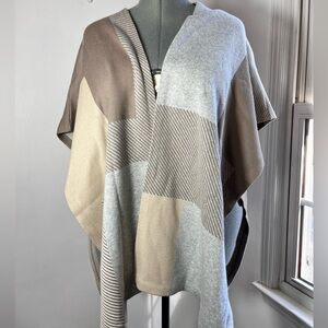 Chico's Duster Shawl Wrap Cape Brown Patchwork OS Ruana